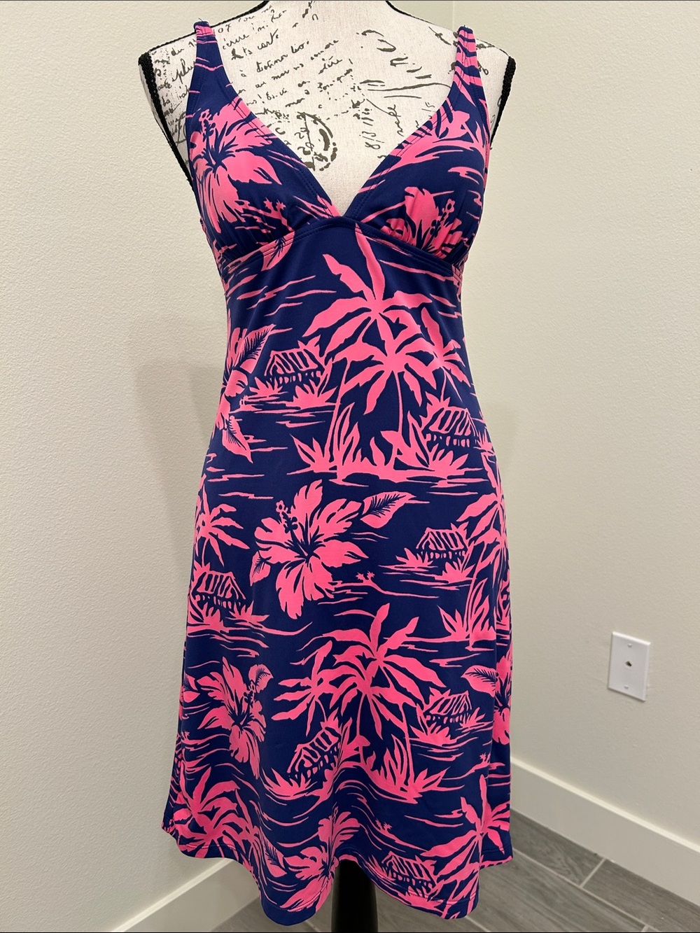 Tommy Bahama Pink & Navy Tropical Print V-neck Dress/Cover Up